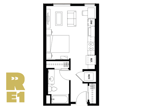 Floor plan for studio, 1 bath, 449 sqft